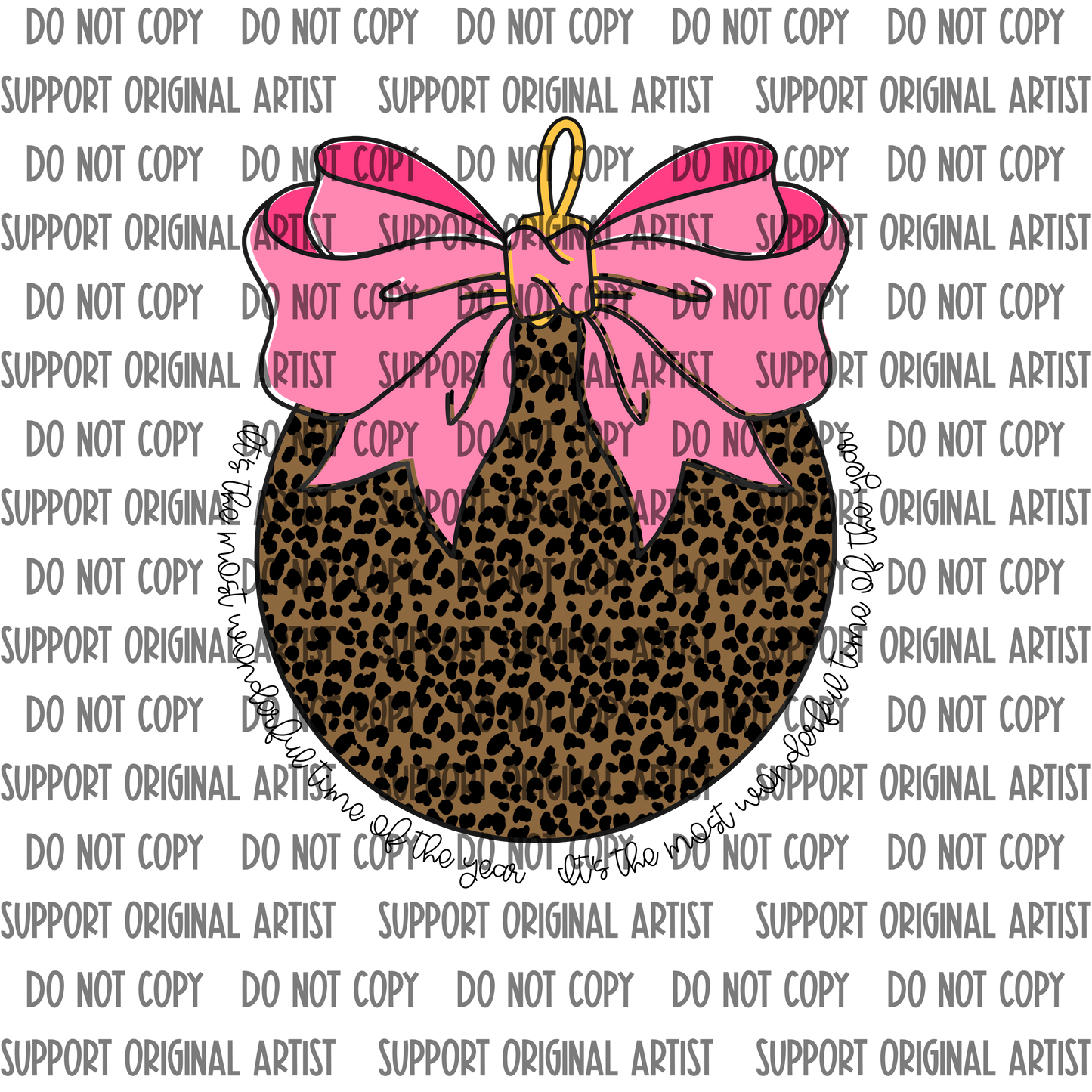 CHEETAH W PINK BOW ITS THE MOST WONDERFUL TIME OF THE YEAR PNG