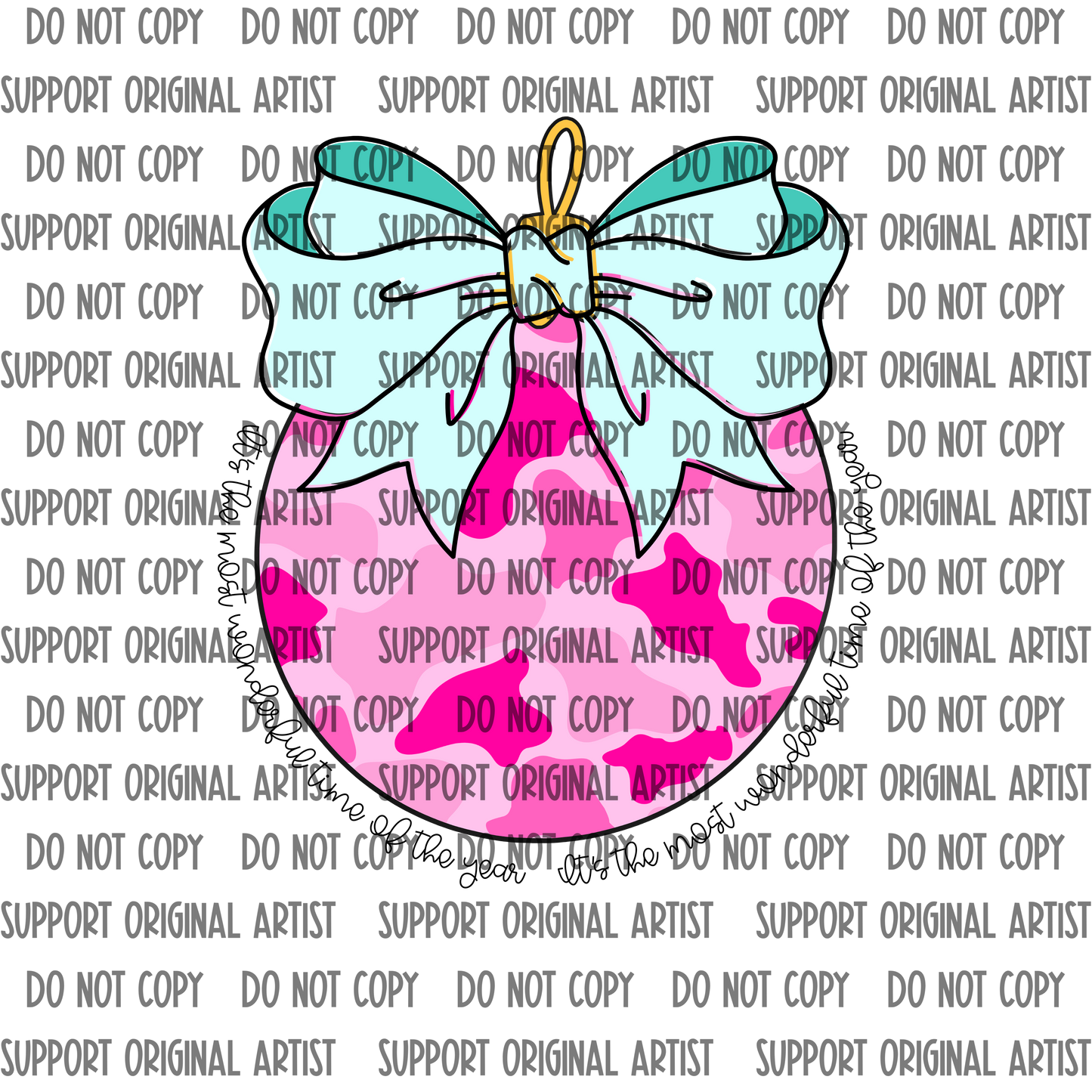 HOT PINK CAMO WITH TEAL BOW ITS THE MOST WONDERFUL TIME OF THE YEAR PNG
