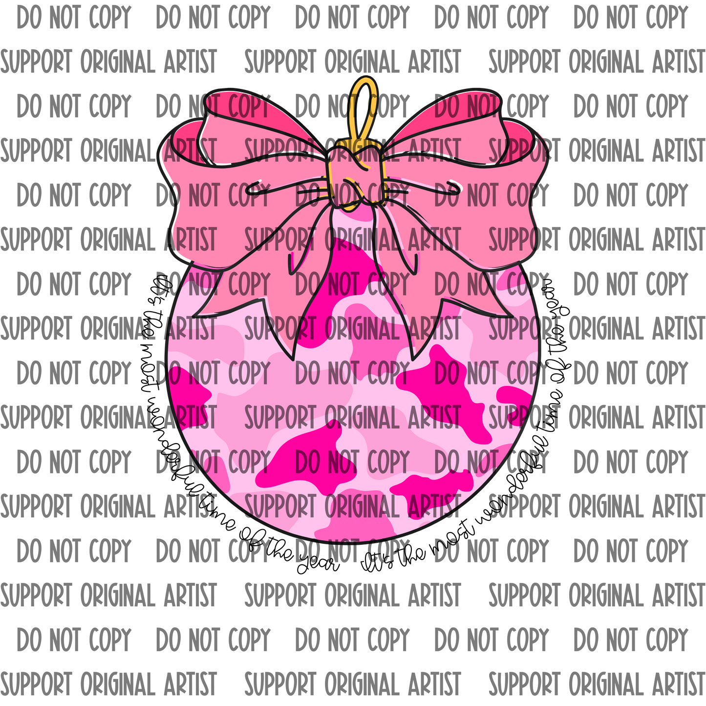 HOT PINK CAMO WITH LIGHT PINK BOW ITS THE MOST WONDERFUL TIME OF THE YEAR PNG