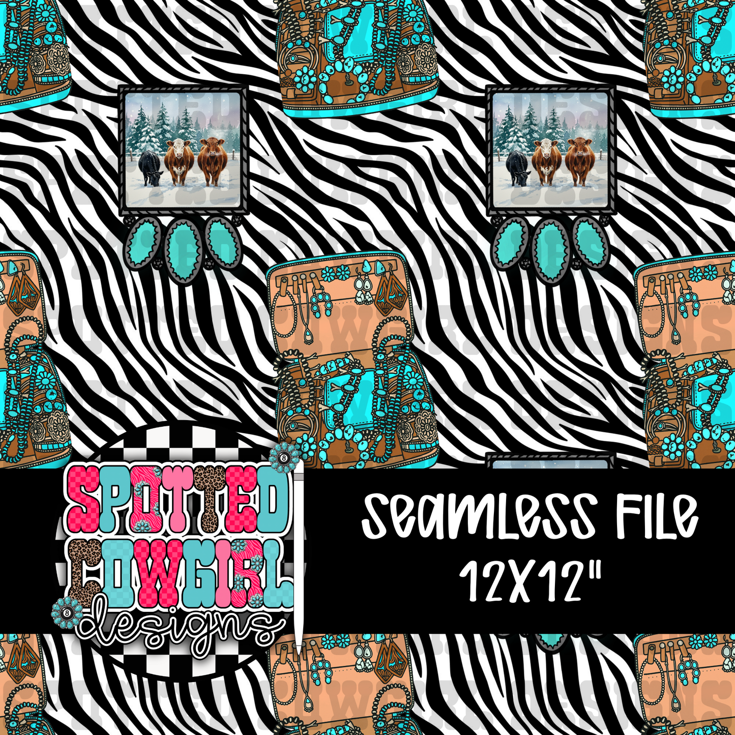 TURQUOISE COWGIRL CHRISTMAS SEAMLESS FILE (LIMITED)