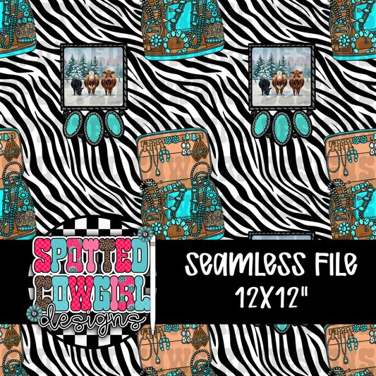 TURQUOISE COWGIRL CHRISTMAS SEAMLESS FILE (LIMITED)