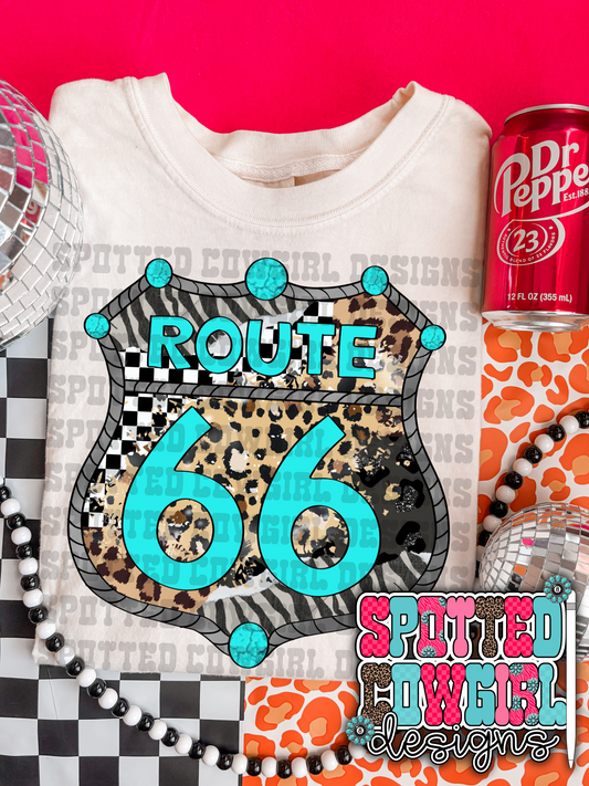 ROUTE 66 CHEETAH TURQUOISE PNG OR CLIPART (LIMITED)