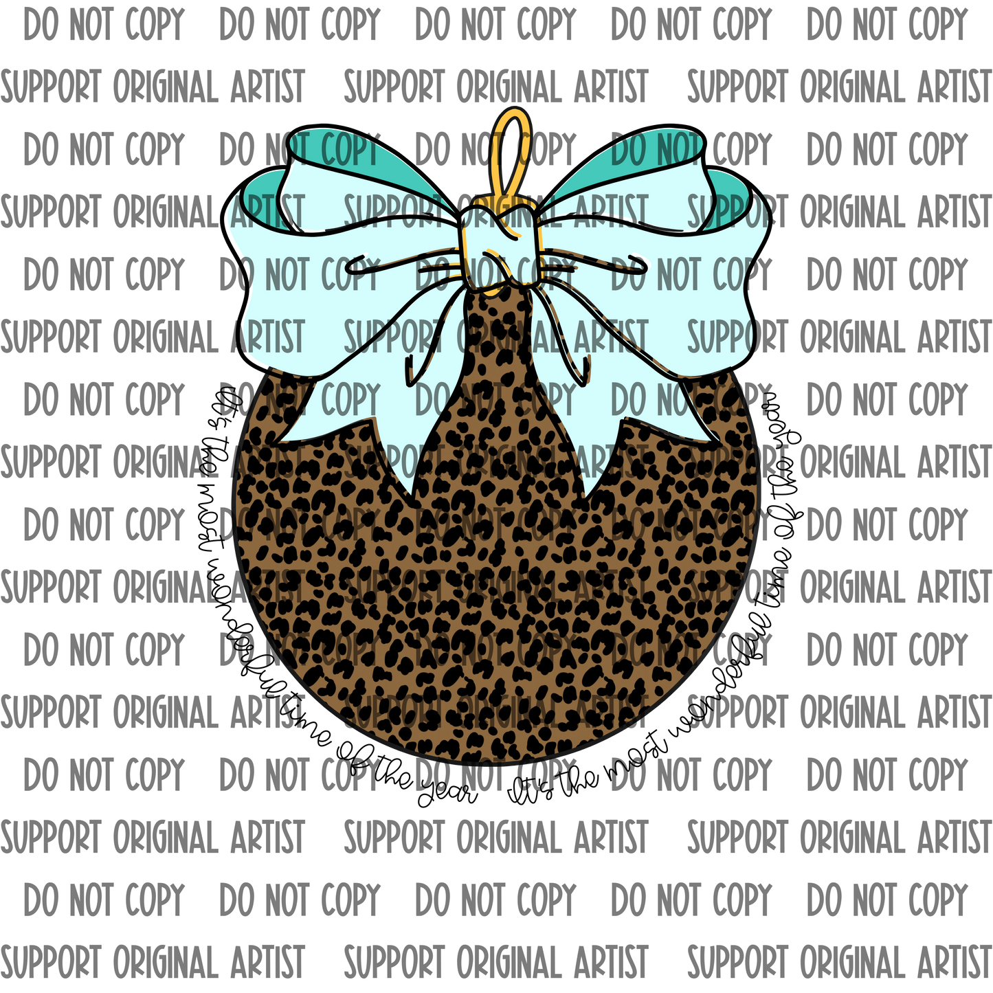 CHEETAH TEAL BOW ITS THE MOST WONDERFUL TIME OF THE YEAR PNG