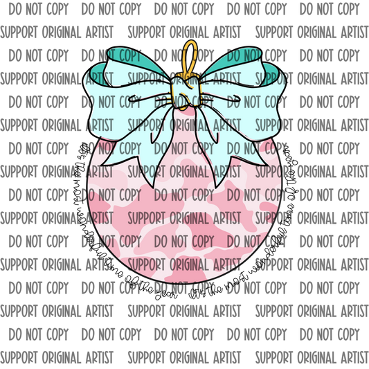 PINK CAMO WITH TEAL BOW ITS THE MOST WONDERFUL TIME OF THE YEAR PNG