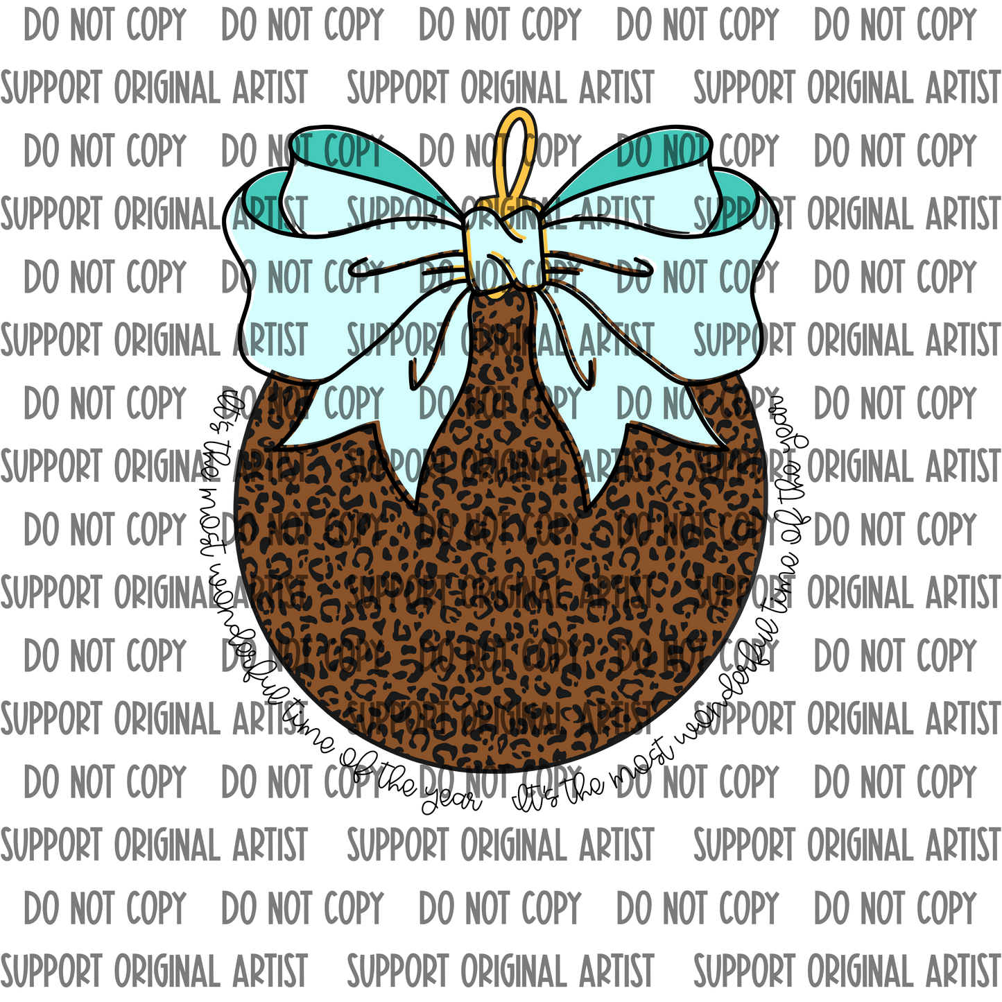 CHEETAH AND TEAL BOW ITS THE MOST WONDERFUL TIME OF THE YEAR PNG