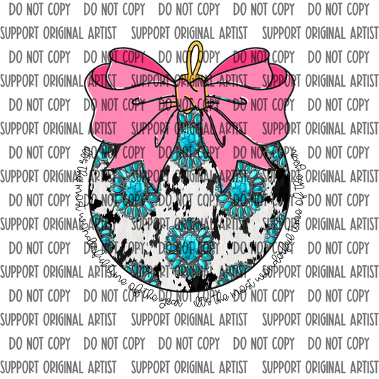 TURQUOISE COW PRINT WITH PINK BOW ITS THE MOST WONDERFUL TIME OF THE YEAR PNG