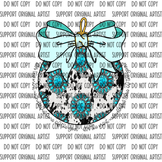 TURQUOISE COW PRINT WITH LIGHT BLUE BOW ITS THE MOST WONDERFUL TIME OF THE YEAR PNG