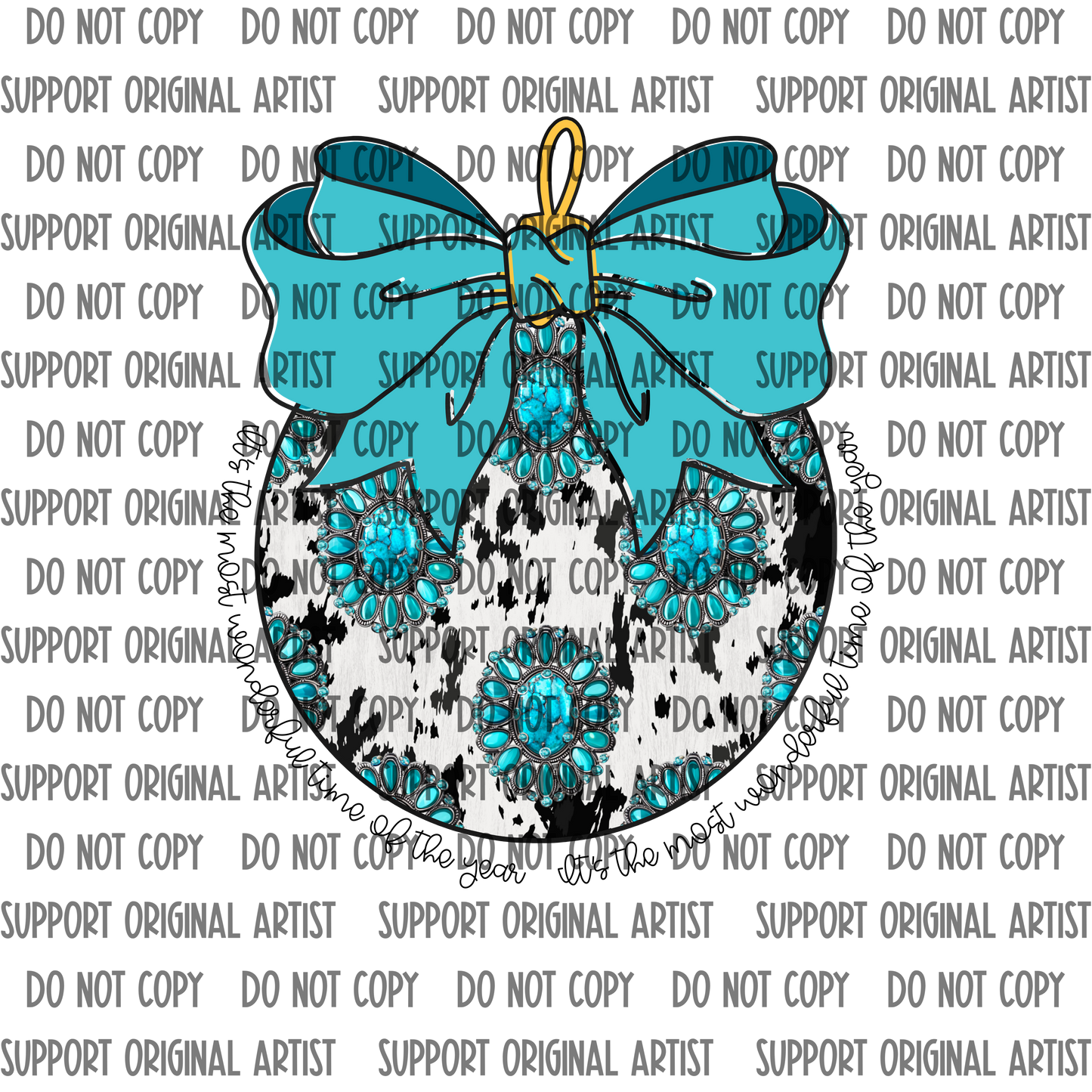TURQUOISE COW PRINT WITH TEAL BOW ITS THE MOST WONDERFUL TIME OF THE YEAR PNG