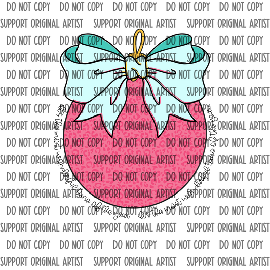 PINK CHEETAH TEAL BOW ITS THE MOST WONDERFUL TIME OF THE YEAR PNG