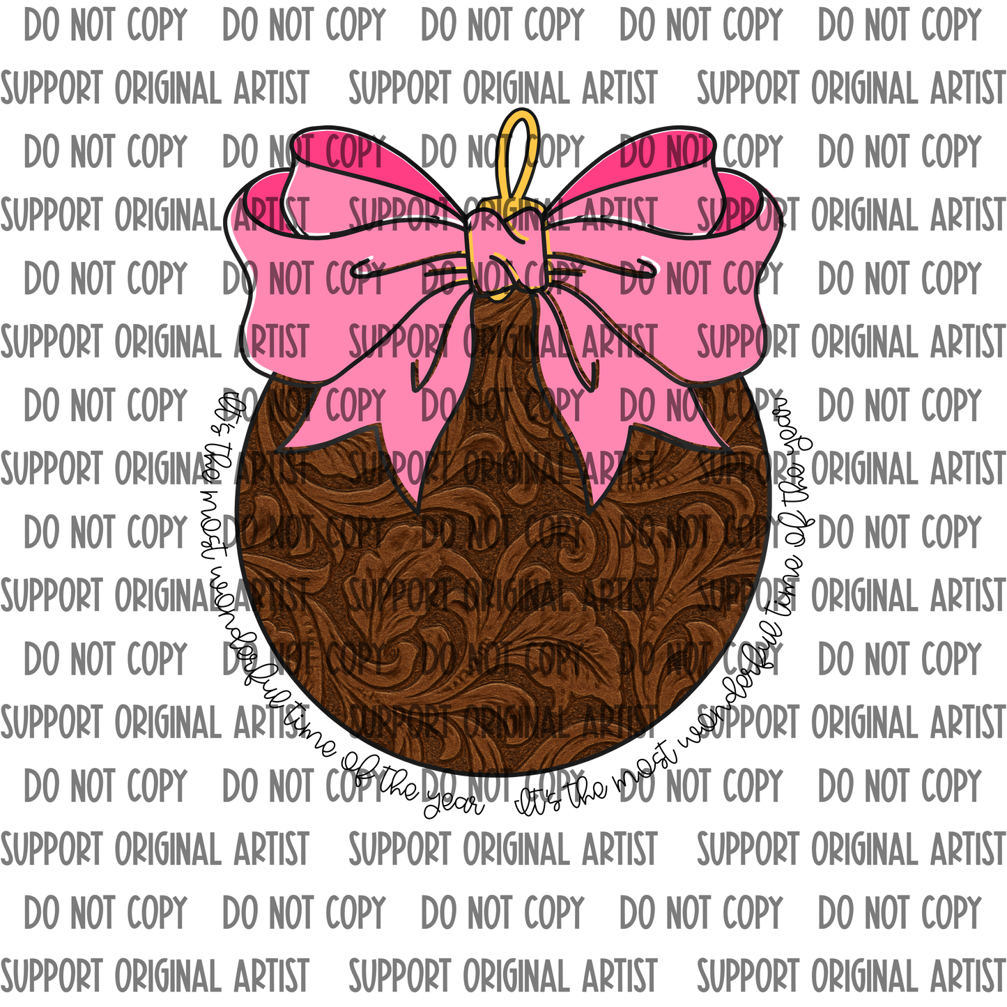 TOOLED LEATHER PINK BOW ITS THE MOST WONDERFUL TIME OF THE YEAR PNG