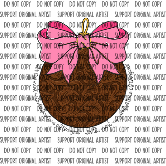 TOOLED LEATHER PINK BOW ITS THE MOST WONDERFUL TIME OF THE YEAR PNG