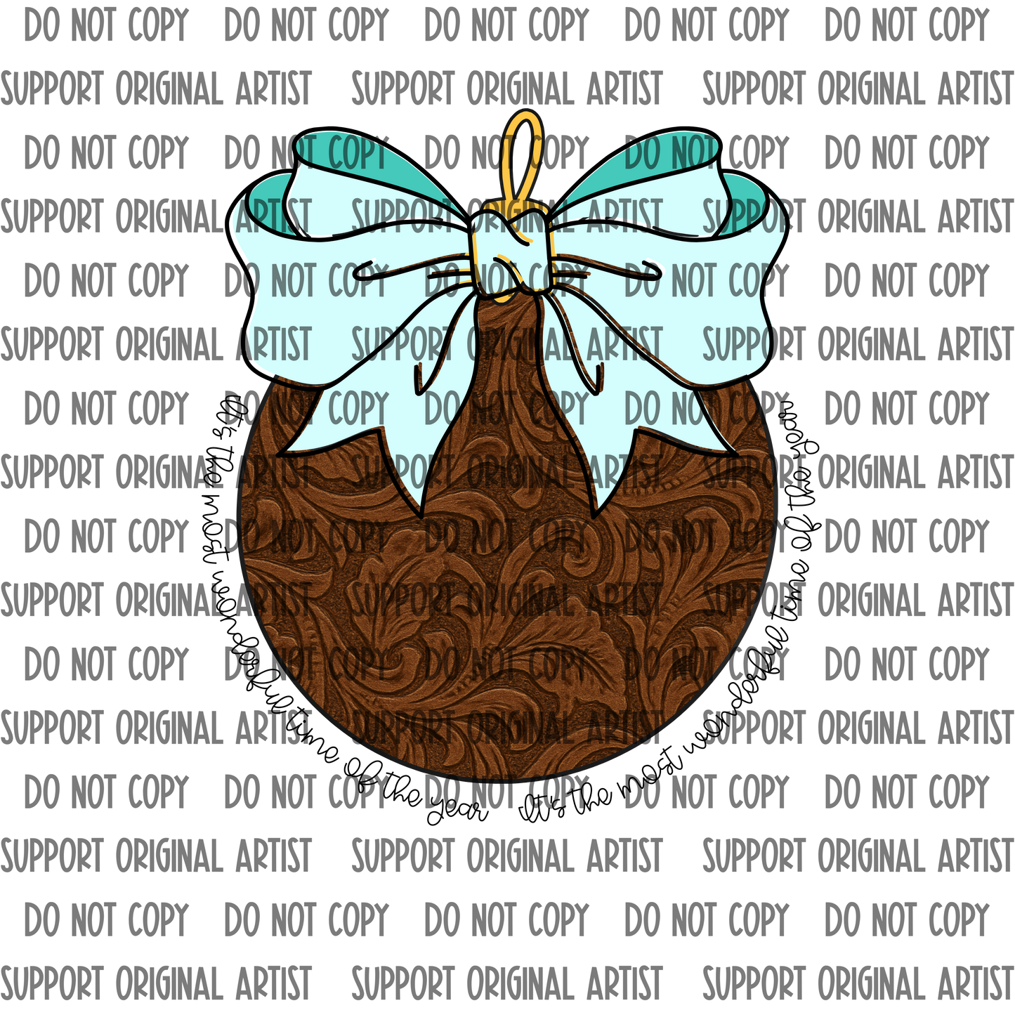 TOOLED LEATHER TEAL BOW ITS THE MOST WONDERFUL TIME OF THE YEAR PNG